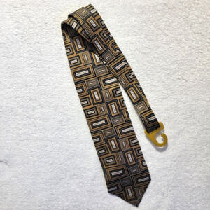 NWOT Luciano Gatti 100% Silk Mens Tie Made In Italy Art Deco Brown Black Formal